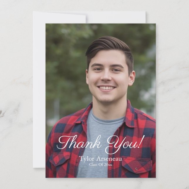 Simple Photo Thank you Graduation Personalise Card (Front)