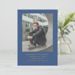 Simple Photo Typewriter Yellow Blue Boy Graduation Announcement
