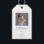 Simple Photo Typography Grey Save The Date Gift Ta Gift Tags<br><div class="desc">Simple and modern Save The Date with your photo and minimalist grey typography on a white background. Easily personalise the text and replace the photo with your own. A photo cropped to square before uploading will work best so your subject fits correctly in the placeholder. You can also change the...</div>