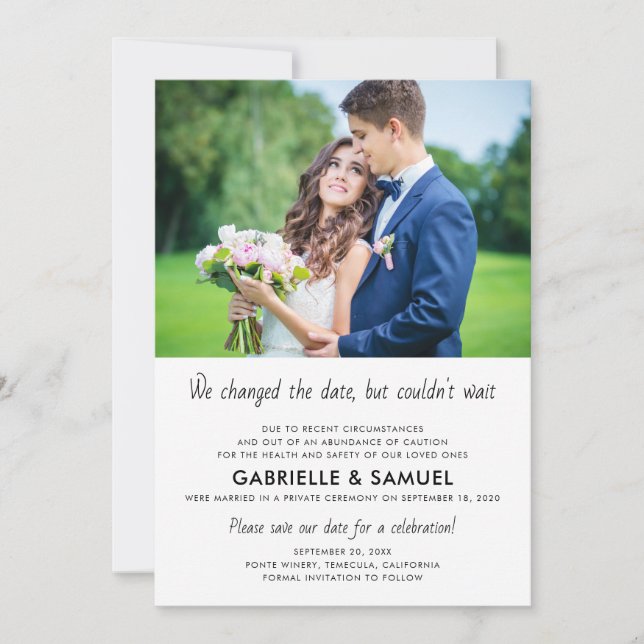 Simple Photo Wedding Celebration Save The Date Announcement (Front)