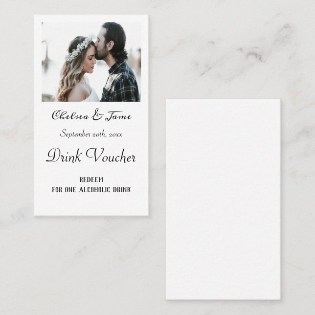 Simple Photo Wedding Drink Ticket Cards (Front/Back)