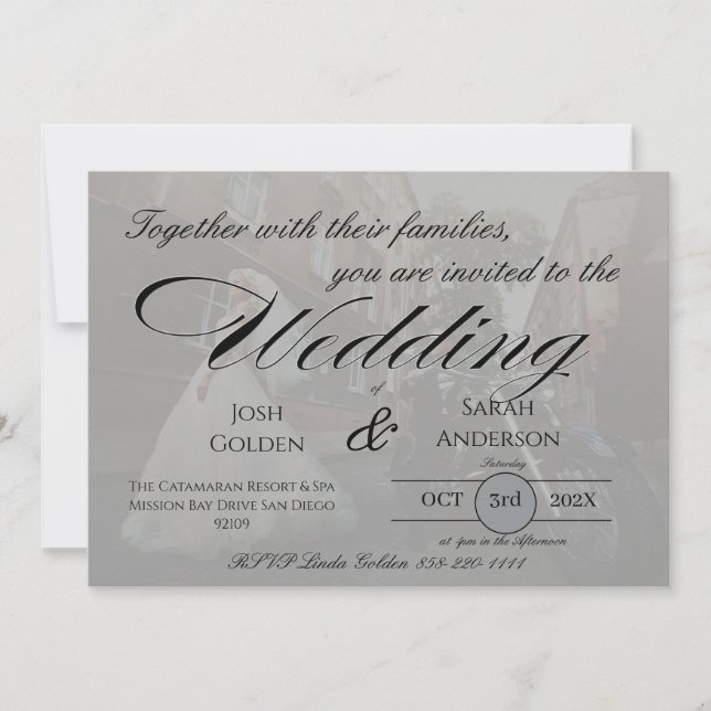 Simple Photo Wedding Invitation White & Black (Front)
