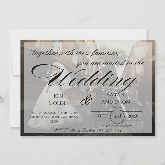 Simple Photo Wedding Invitation White & Black (Front)