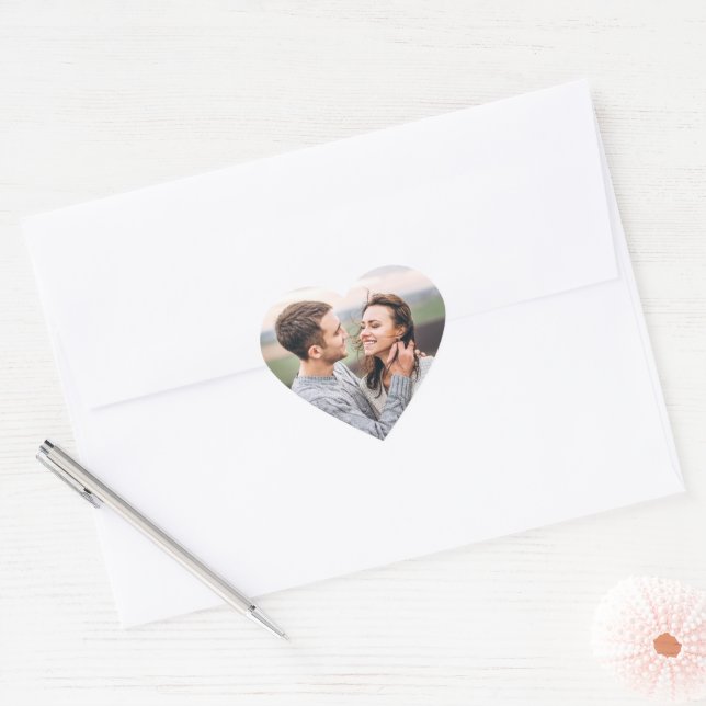 Simple Photo Wedding Label, Photograph Heart Sticker (Envelope)