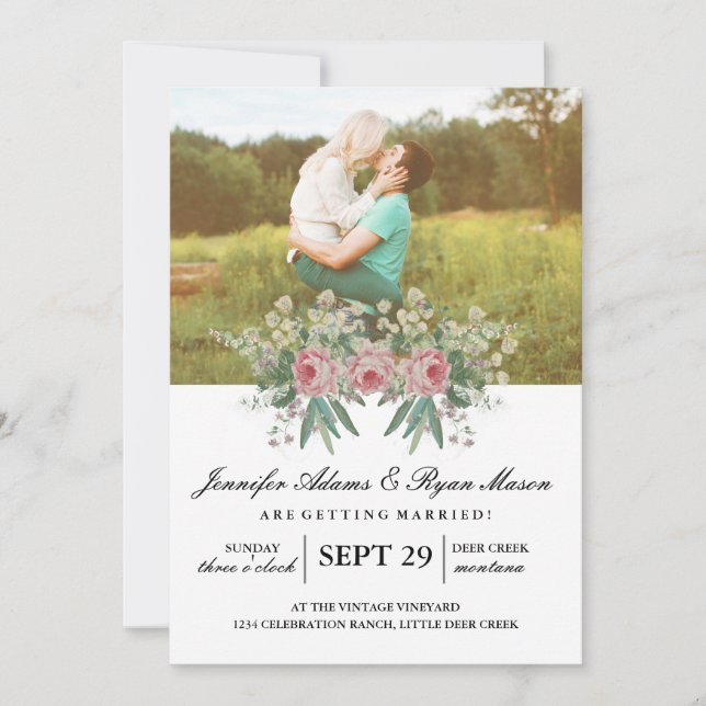 Simple Photo Wedding Roses Invitation (Front)
