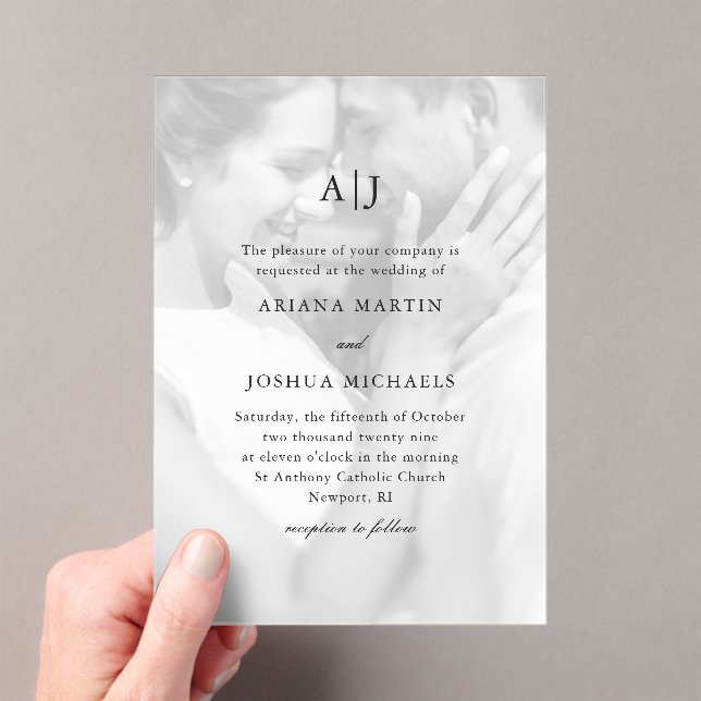 Simple Photo Wedding with Classic Monogram Acrylic Invitations (Insitu (Handheld))
