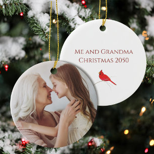 Simple Photo Winter Watercolor Red Cardinal Bird Ceramic Tree Decoration