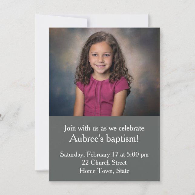 Simple Photo with Grey Zig-Zag Back Baptism Invitation (Front)
