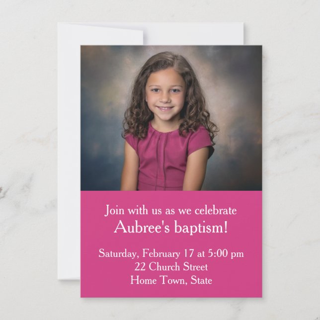 Simple Photo with Pink Zig-Zag Back Baptism Invitation (Front)