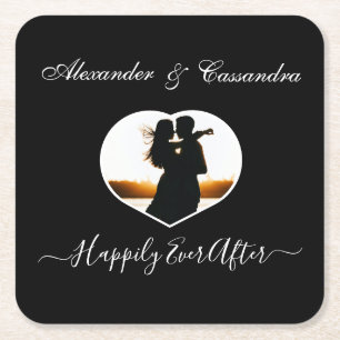 Simple photograph, elegant modern wedding square paper coaster