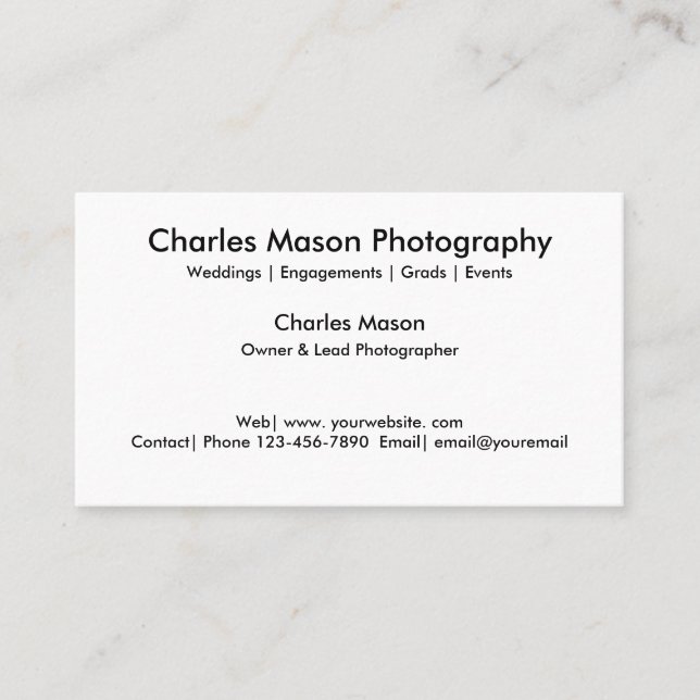 Simple Photographer Two Side Design Business Card (Front)
