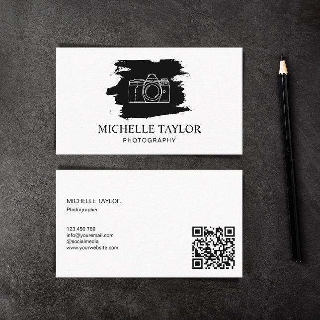 Simple Photography Professional Camera QR Code Business Card (Creator Uploaded)