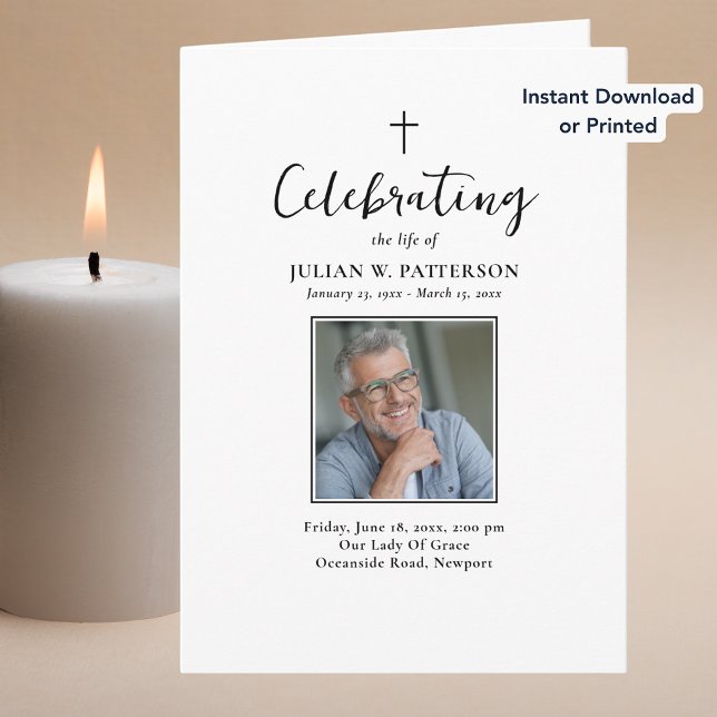 Simple Photos Classic Donwloadable Funeral Program Card (Creator Uploaded)