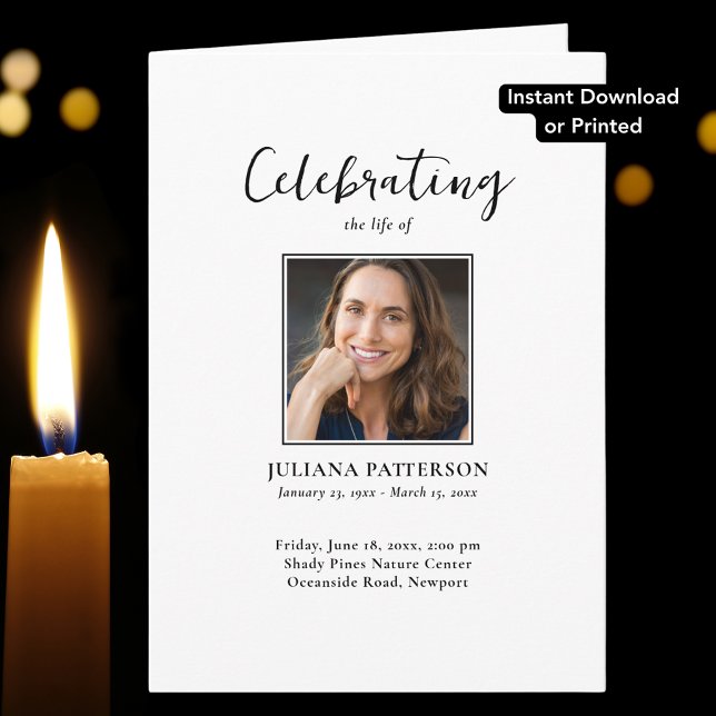 Simple Photos Classic Downloadable Funeral Program Card (Creator Uploaded)