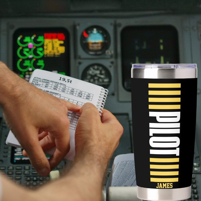 Simple Pilot Typography, Stripes, Aviation Custom Insulated Tumbler (Creator Uploaded)
