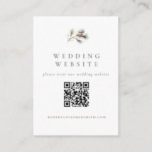 Simple Pine Branch Winter Wedding Website QR Code Enclosure Card