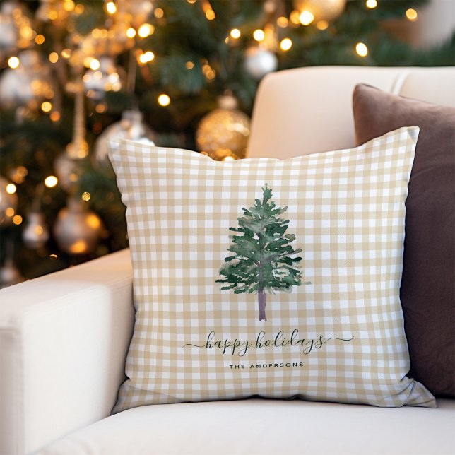 Simple Pine | Christmas Tree on Neutral Gingham Cushion (Creator Uploaded)