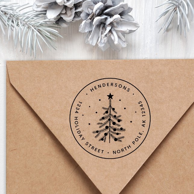 Simple Pine Christmas Tree Return Address Rubber Stamp (Creator Uploaded)