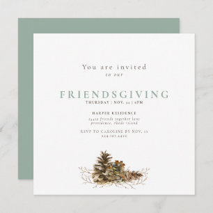 Simple Pine Cone Sage Friendsgiving Invitation