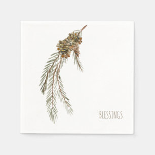 Simple Pine Cones Blessings Thanksgiving Cocktail Napkin