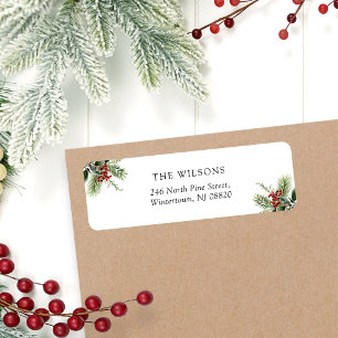 Simple Pine Leaves Christmas Return Address