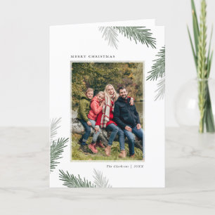 Simple Pine Sprigs Christmas Photo Greeting Card