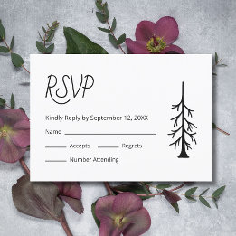 Simple Pine Tree Casual Black White Wedding  RSVP Card