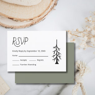 Simple Pine Tree Casual Modern Outdoor Wedding RSVP Card