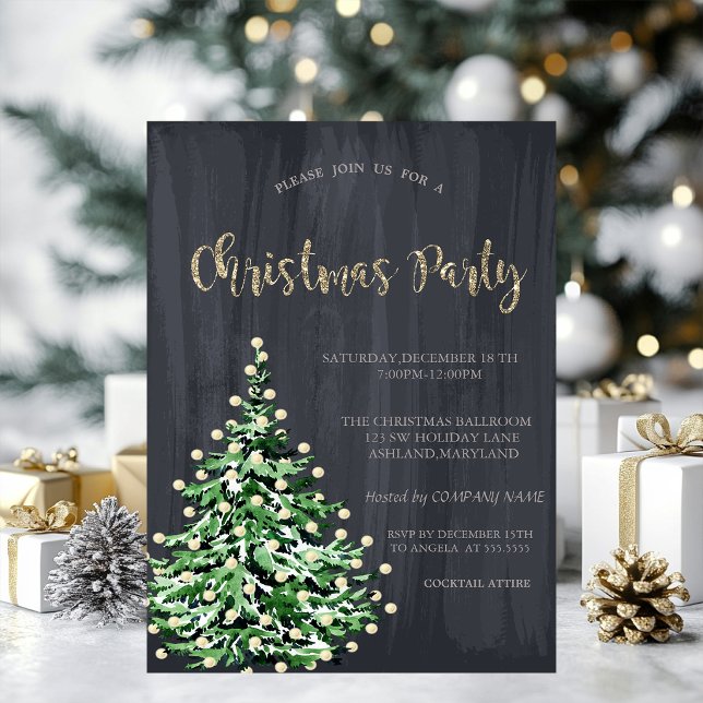 Simple Pine Tree,Gold Christmas  Invitation (Creator Uploaded)
