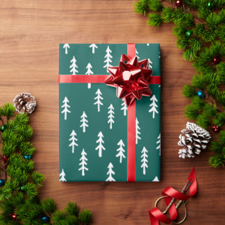 Simple Pine Tree Winter Forest in Emerald Green Wrapping Paper