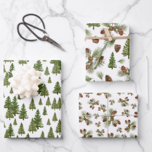 Simple Pine Trees Winter Greenery Pattern Wrapping Paper Sheet