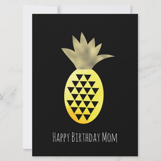 Simple Pineapple Happy Birthday Faux Gold Card (Front)