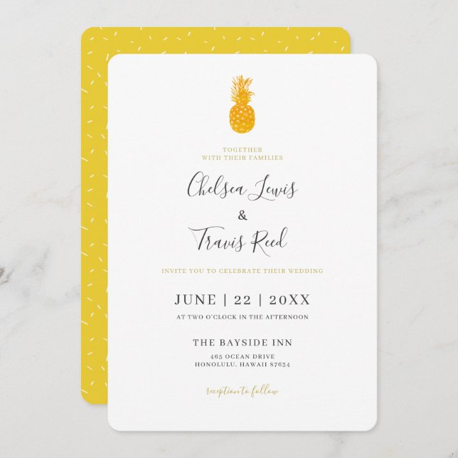 Simple Pineapple Hawaii Destination Wedding Invitation (Front/Back)