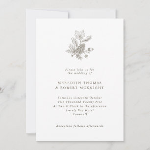 Simple Pinecone & Acorns Fall Wedding Invitation