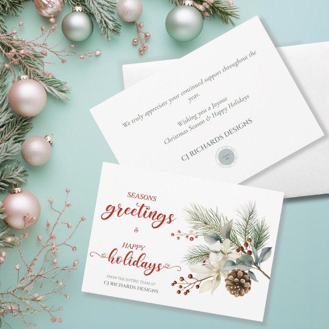 Simple Pinecones Branches Berries Business Holiday Card (Creator Uploaded)