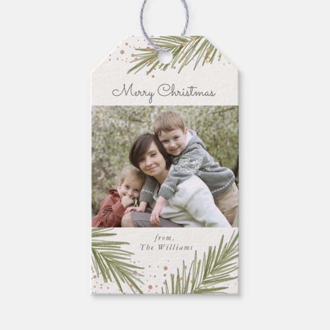 Simple Pines, Christmas Photo Gift Tag (Front)