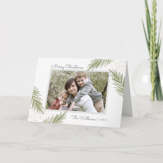 Simple Pines, Christmas Photo Greeting Card (Front)