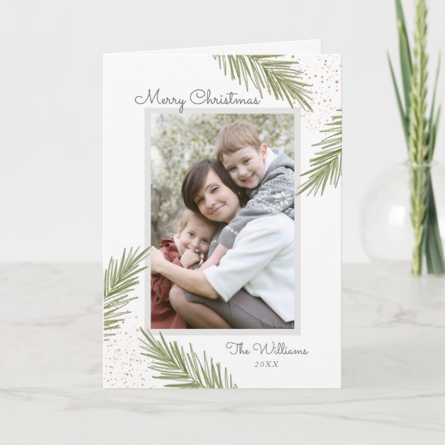 Simple Pines, Christmas Photo Greeting Card (Front)