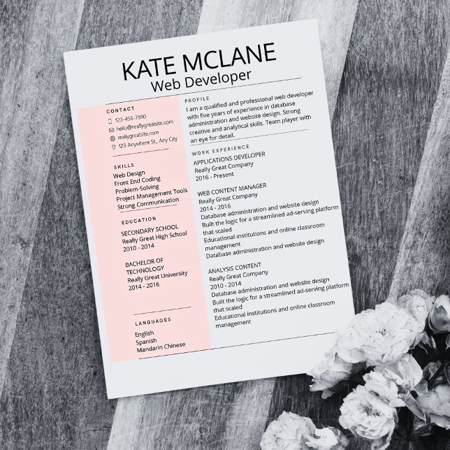 Simple Pink Aesthetic Creative Resume Template Custom Letterhead (Creator Uploaded)