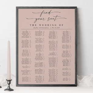 Simple Pink Alphabetical Wedding Seating Chart
