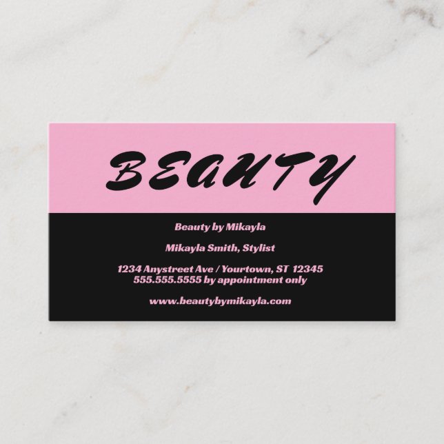 Simple Pink and Black Hair Style Nails Beauty Business Card (Front)