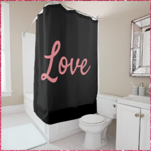 Simple Pink and Black Love Shower Curtain