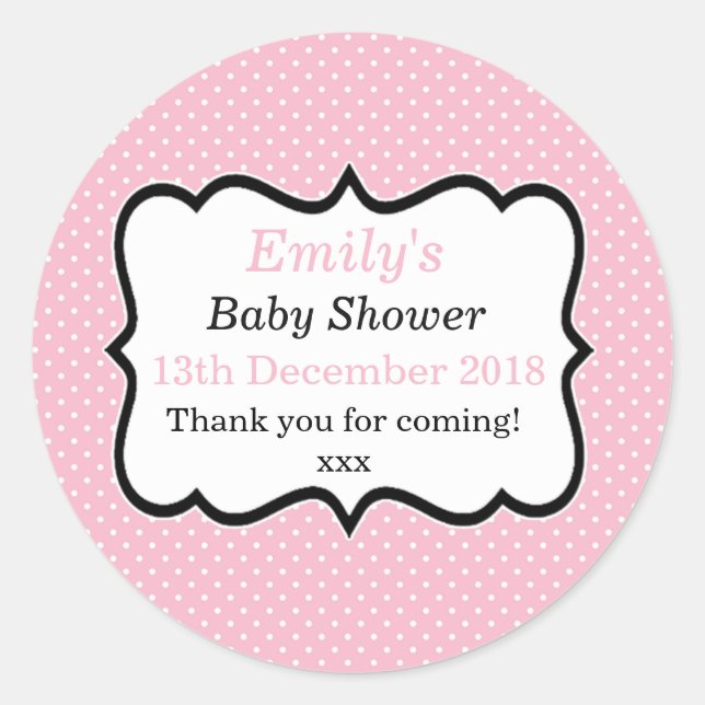 Simple pink and black modern polka dot dots labels (Front)