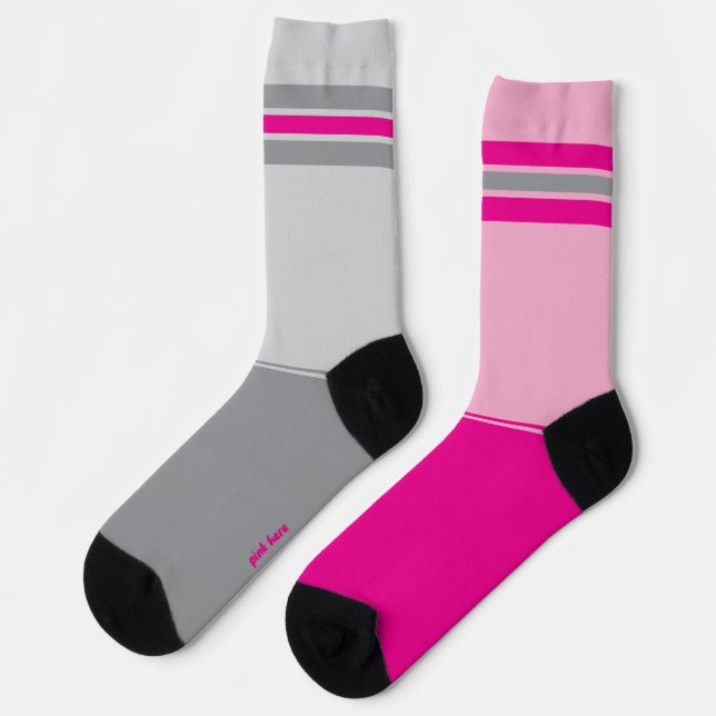 Simple Pink and Grey, Gray and Pink Mismatching Socks (Left)