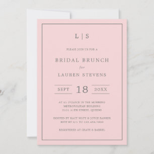 Simple Pink and Grey Monogram Bridal Brunch Invitation