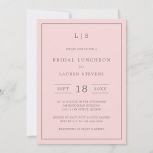 Simple Pink and Grey Monogram Bridal Luncheon Invitation
