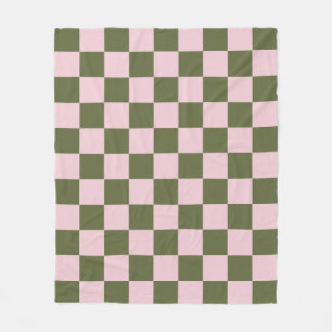 Simple Pink and Olive Green Chequered Pattern Fleece Blanket