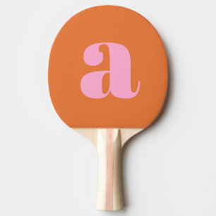 Simple Pink and Orange Bold Retro Monogram Initial Ping Pong Paddle