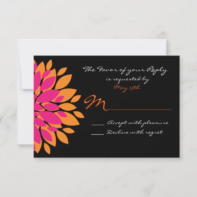 Simple Pink and Orange Flowers Wedding RSVP Cards (Front)