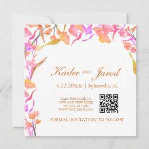 Simple Pink and Orange Wildflower QR Code  Save The Date